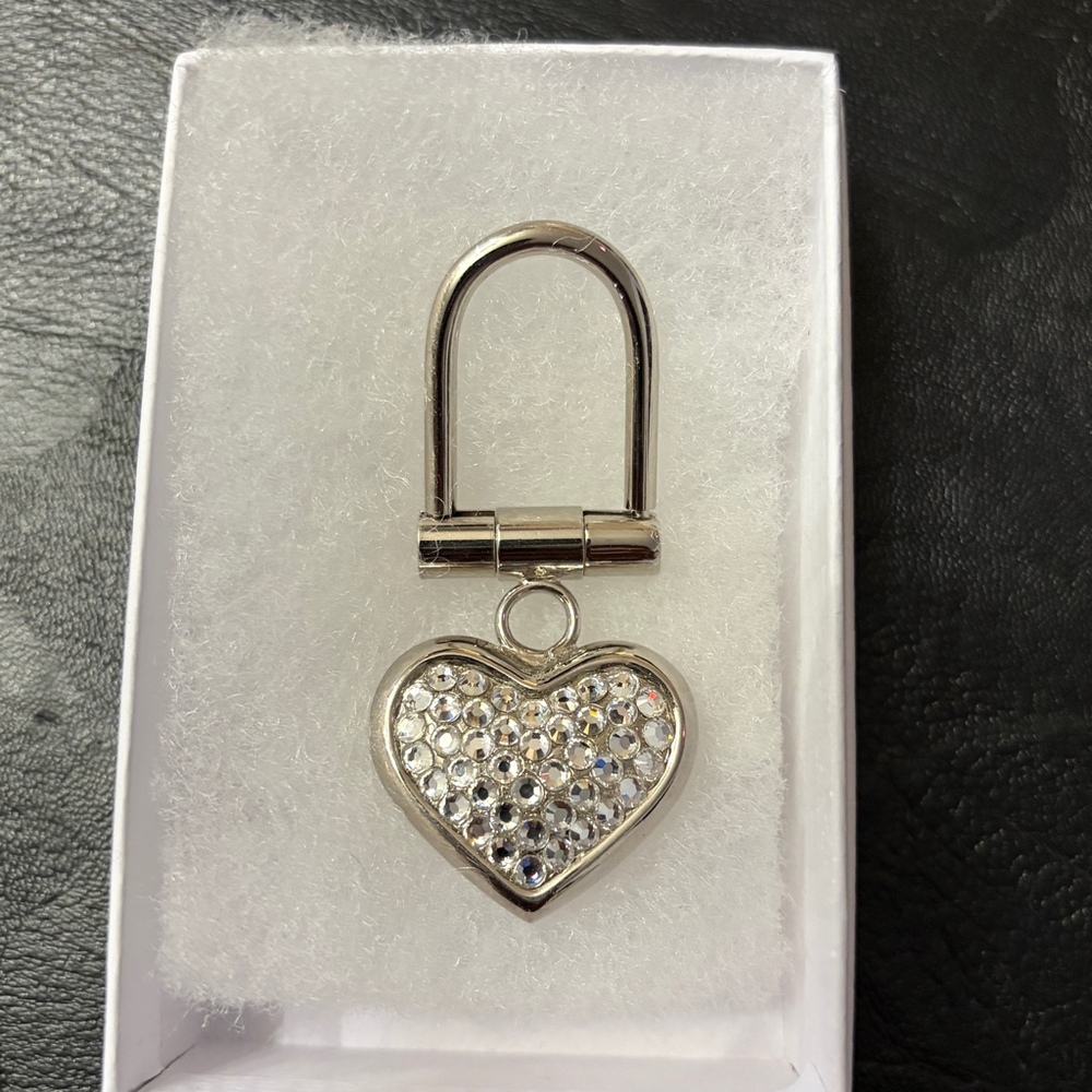 Silver and Crystal Heart Bag Tag Key Chain